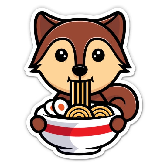 Fox Eating Ramen Noodles Asian Food Cute - 3" Vinyl Sticker - For Car Laptop Water Bottle Phone - Waterproof Decal