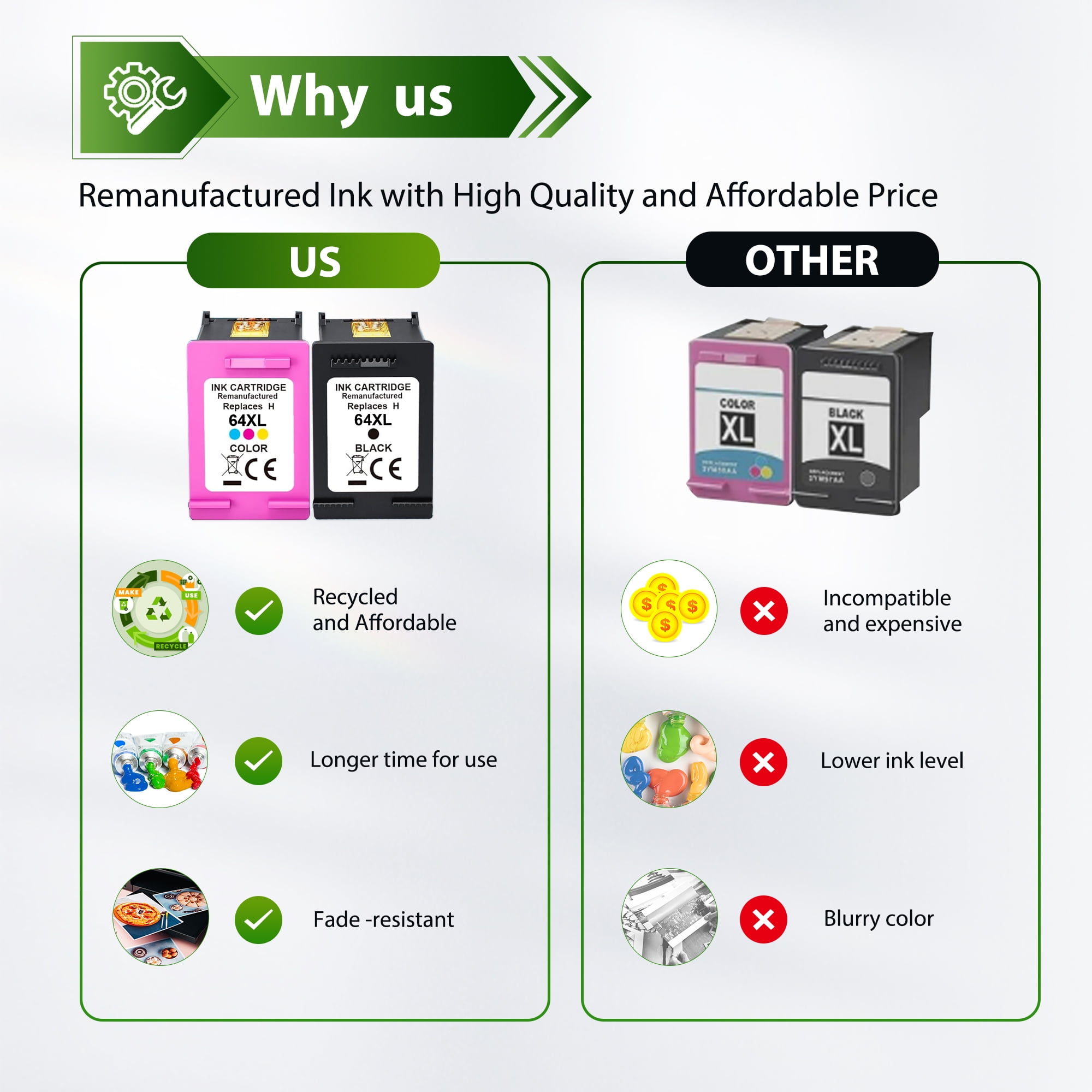 65XL Ink Cartridge Compatible for 65 XL Ink Cartridge Combo Pack for DeskJet 3755 3772 Envy 5055 5052 Printer Ink 65（2 Pack）