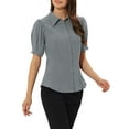 thumbnail image 4 of INSPIRE CHIC Women's Puff Sleeve Point Collar Button Down Essential Office Shirt, 4 of 5