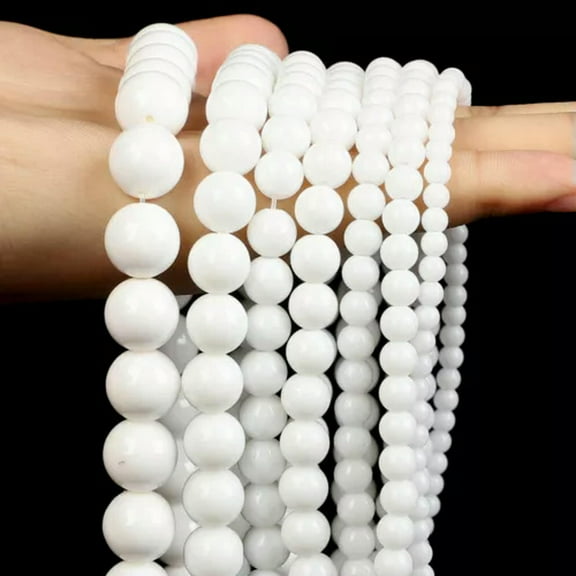 EOEMY Natural Stone Beads White Moonstone Amazonite Clear Agate Bead Loose Spacer Bead-White Porcelain 8mm
