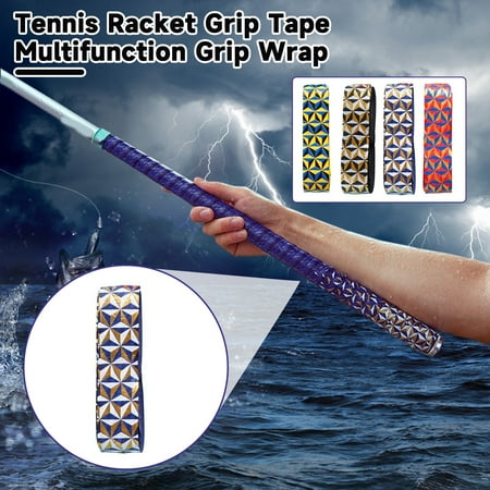 Sioweci 2M Tennis Racket Grip Tape Anti-slip Sweat Absorbing Shock-proof Elastic Multifunction Fishing Rod Badminton Racquet Paddle Overgrip Wrap Black