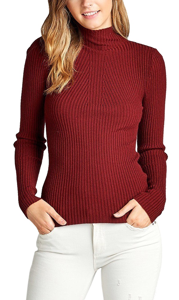Ladies Long Sleeve Mock Neck Fitted Rib 