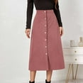 thumbnail image 2 of ZVNAΖH Women's Corduroy Midi Skirt Spring Fall High Waist A-Line Slim Button Front Solid Color Skirts, 2 of 8