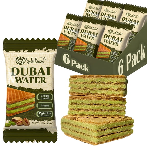 Ceres Gourmet Chocolate Pistachio Wafer Bars Crispy Kunafa Individually Wrapped 6 Count 9 oz
