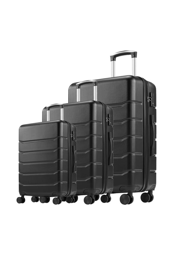 3-Piece Hardshell Suitcase Sets, 20"+24"+28" Lightweight Expandable Carry on Luggage, TSA Lock Hard Shell Luggage with 360 Smooth Spinner Wheels, Family friendly, Black