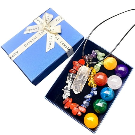 

Crystal Jade Colorful Ball Combination Set Ball Bracelet Hexagonal Pendant Piece Colorful Stone Gift Box