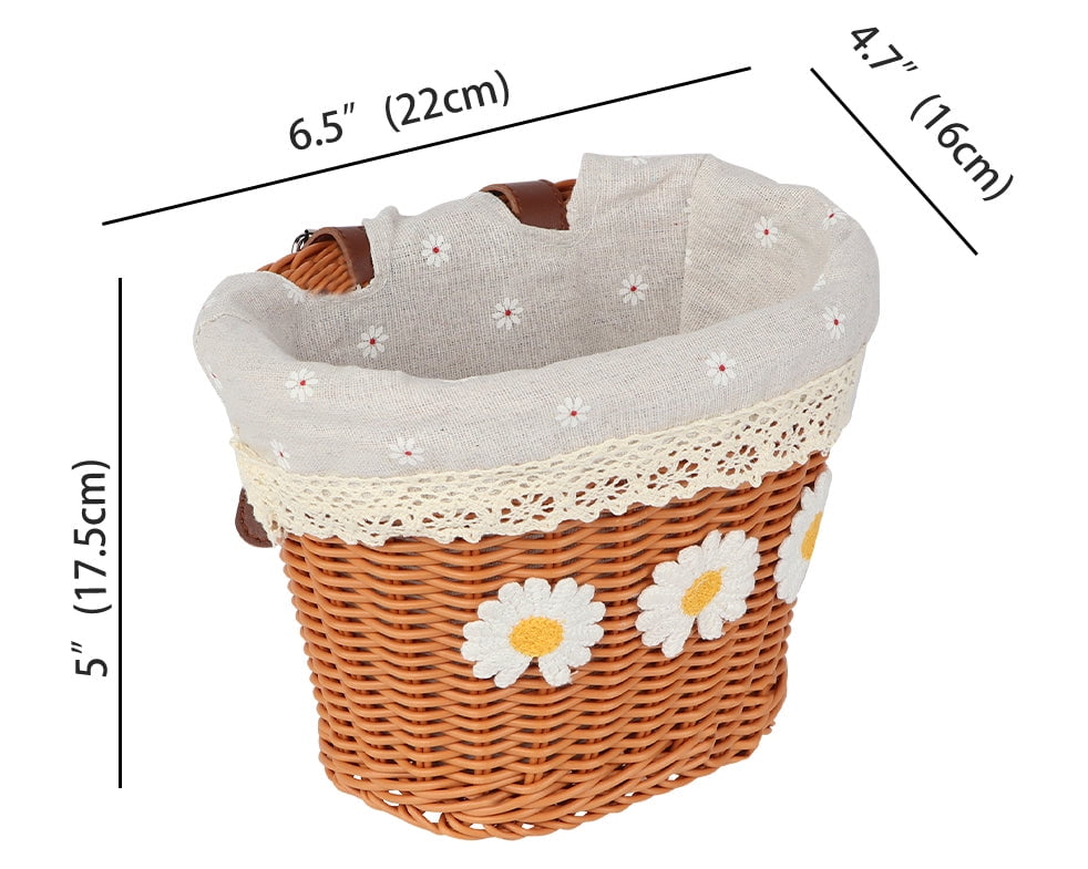 Vintage Daisy Wicker Basket for 12 14 16 Inch Kids Girls Bike ,Decorative Storage with Burlap Liner