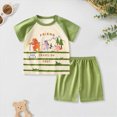 thumbnail image 2 of NOLDARES Toddler Baby Boy Summer Clothes 2pcs Dinosaur Truck Print Round Neck Short Sleeve Shirt Top Elastic Waist Shorts Outfits(Green,12-18 M), 2 of 6