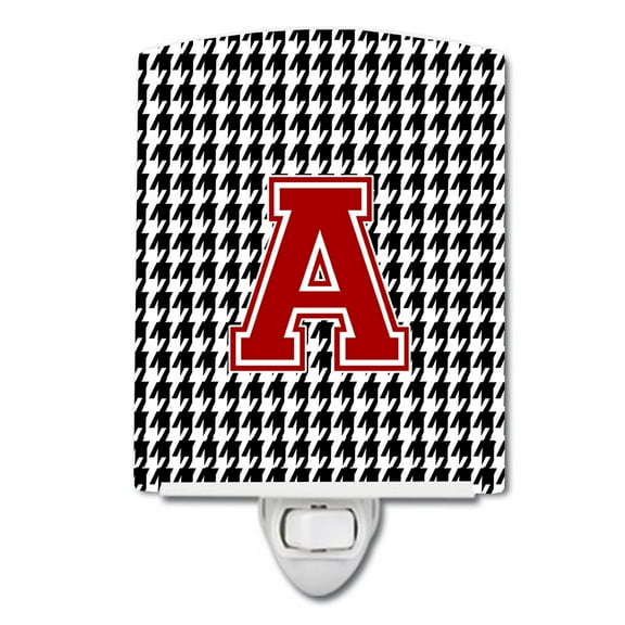 Letter A Monogram - Houndstooth Black Ceramic Night Light