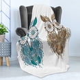 thumbnail image 4 of Owl Soft Flannel Fleece Throw Blanket, Dreamcatcher Style Owl Features Magic Farsighted Birds Print, Cozy Plush for Indoor and Outdoor Use, 70" x 90", Cream White Teal, by Ambesonne, 4 of 5
