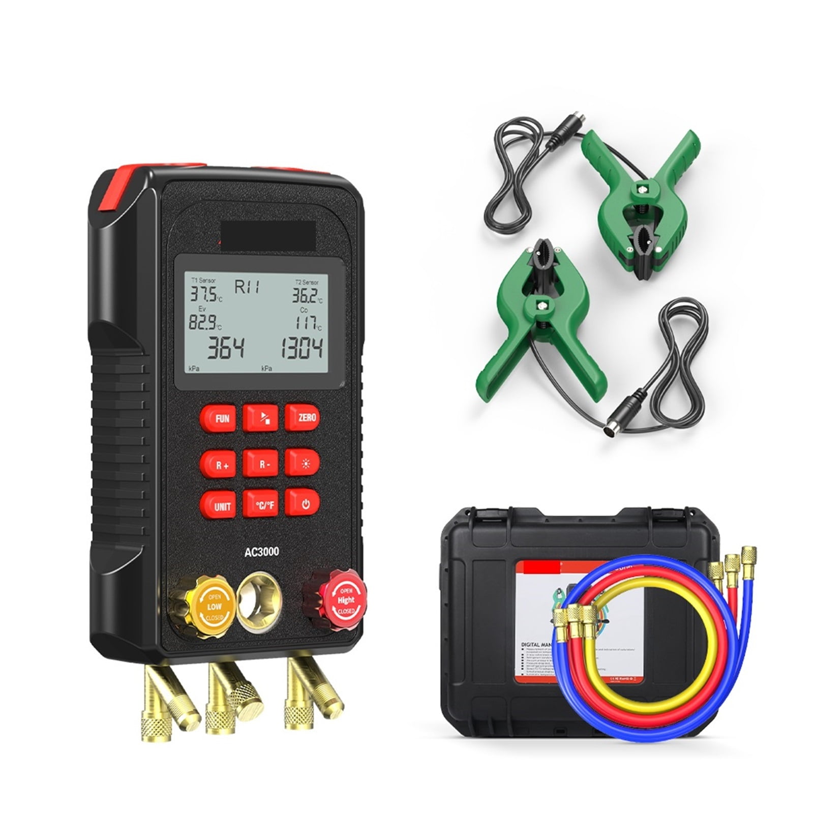 AC3000 Digital Manifold Meter Refrigeration Vacuum Gauge Digital Pressure Temperature Tester Air Conditioning Tools