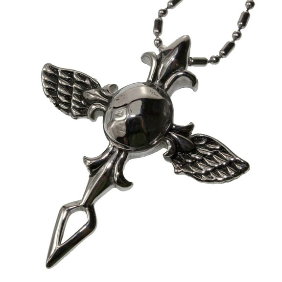 R.H. Jewelry Stainless Steel Pendant Angel Wings Skull Cross Necklace