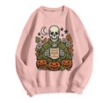 thumbnail image 4 of Women's Halloween Skeleton Pumpkin Graphic Crewneck Sweatshirt, Oversized Soft Fleece Pullover for Pumpkin Patch Halloween Party Daily Autumn Outfits(Light Pink4/L), 4 of 4