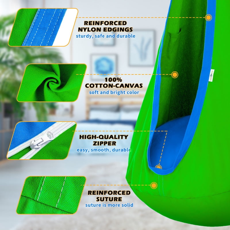 OUTREE Cotton Kids Pod Swing Seat Green and Blue