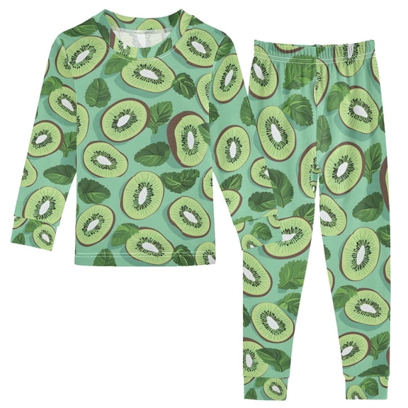 joogoo Kiwifruit and Leaves Kids 2 Piece Long Sleeve Tee and Pants Pajama Set 5Y