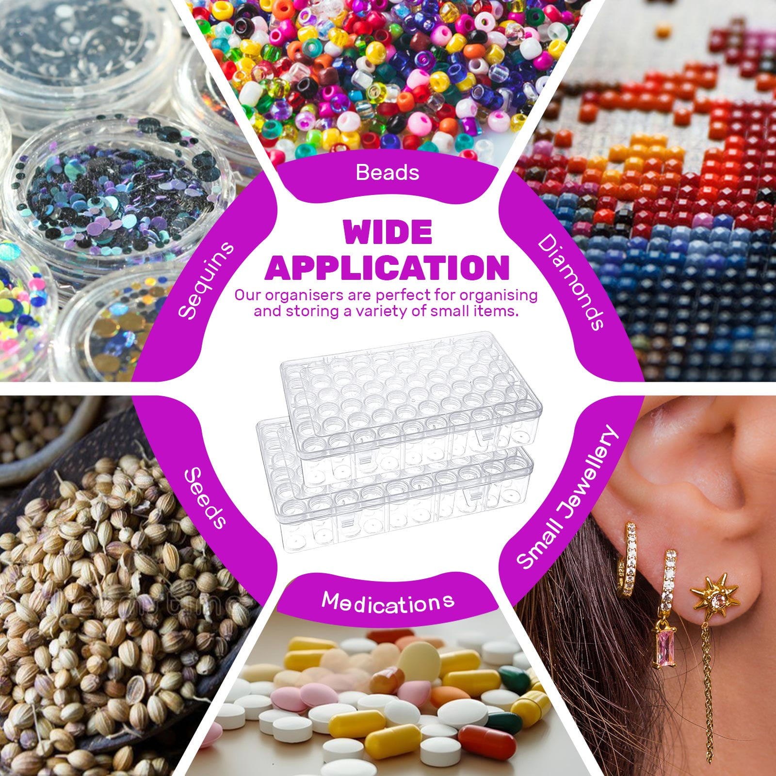2 Pack 60 Grids Diamond Painting Storage Containers with Label Stickers, Clear Bead Storage Containers Box, Diamond Art Organizer Case for Drill Jewelry Craft Dots DIY Accessories