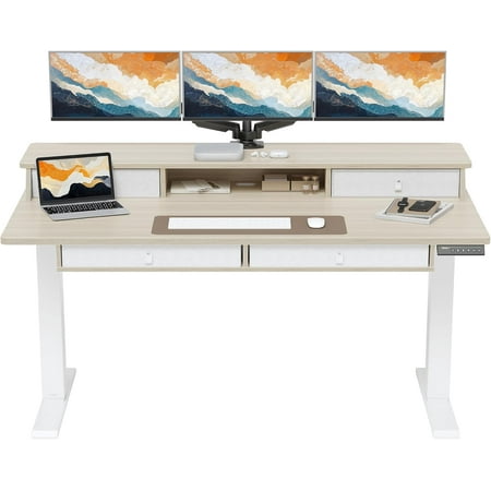 ErGear Electric Standing Desk with 4 Drawers, 48" x 30" Height Adjustable Desk with Storage, C-Clamp Mount Compatible, Computer Home Office Table with Cable Management Tray, Black