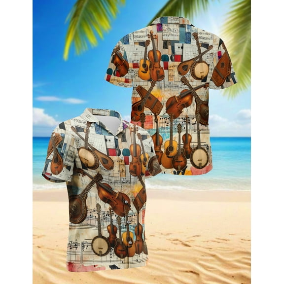 Bluegrass Music Hawaiian Shirt for Men, Vintage Style, Button Down Summer Beach Short Sleeve, S-5XL