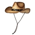 thumbnail image 2 of Comhats Western Round Up Straw Cowboy Hat for Men Women,Large Khaki, Fedora Style with Shapeable Brim, 2 of 5
