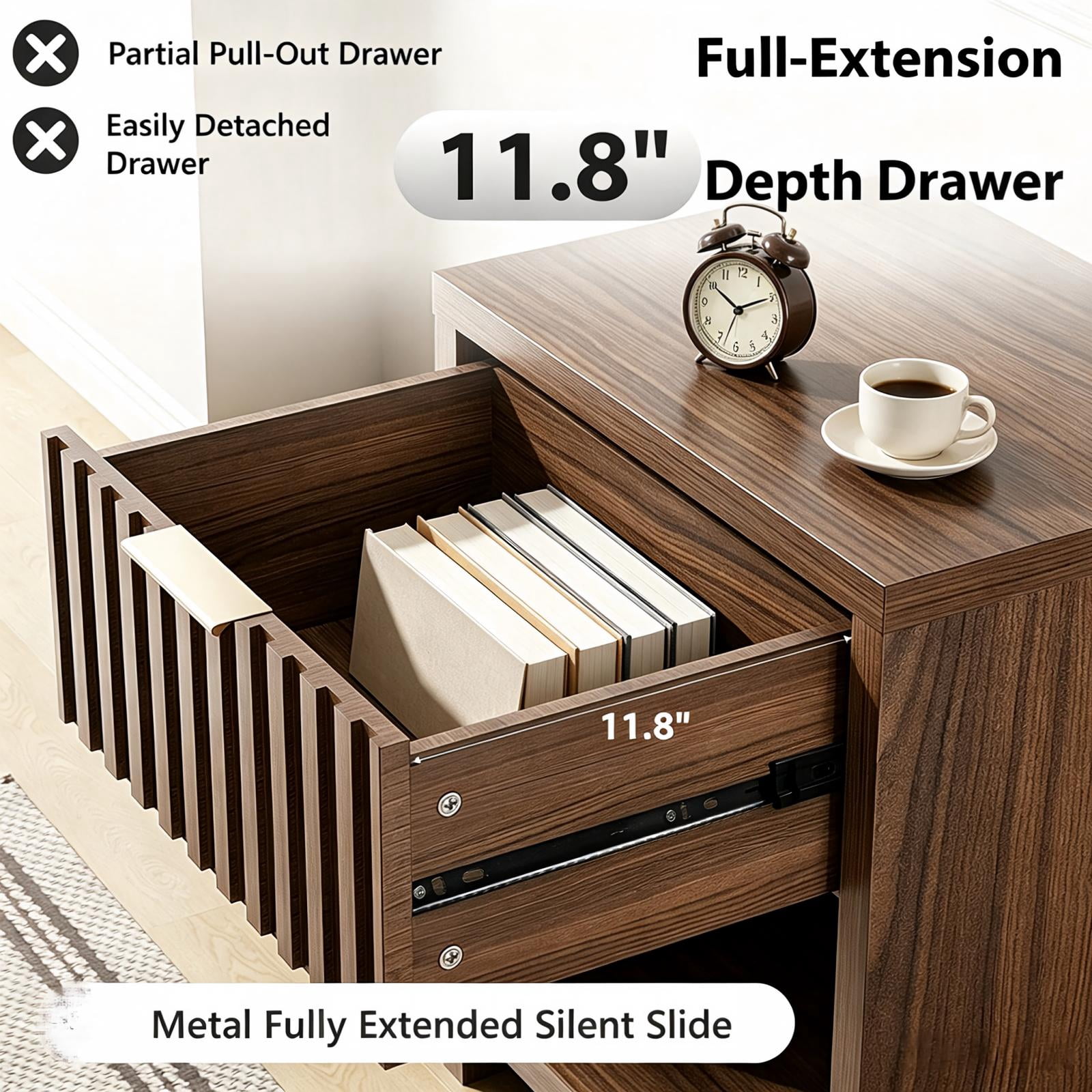 1 Drawer 1 Shelf Honeycomb Board + MDF Bedside Table 20 x 15 x 24.5in Dark Brown