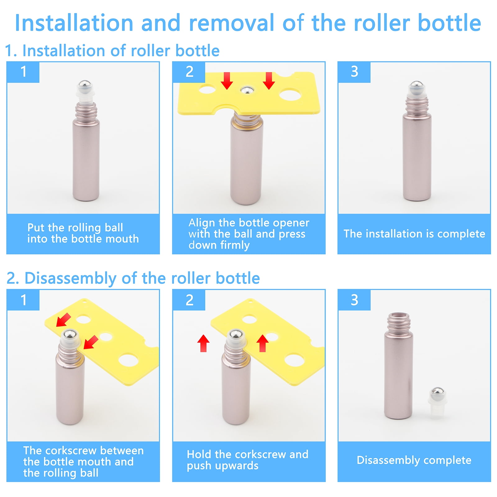 Essential Oil Roller Bottles 10ml 45Pcs Thick Glass Roll on Bottles Massage Glass Roller Vials Containers for Essential Oil Perfumes Aromatherapy Lip Balms, Matte Rose Gold
