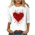 thumbnail image 4 of Valentines Shirts for Women Plus Size S-5XL Cute Hearts Print 3/4 Sleeve Crewneck Tshirts Tunic Tops Holiday (5XL, White), 4 of 5