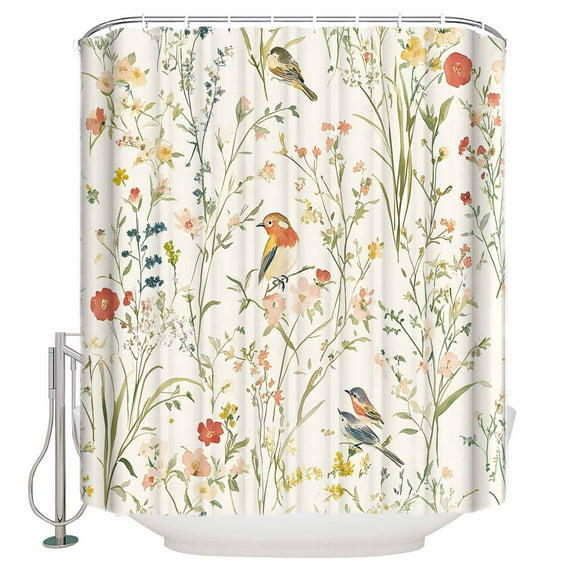 72x78 Inch Shower Curtain Spring Floral Bathroom Decor Waterproof Fabric Bathtub Bath Curtains Decorative Summer Birds Botanical Country Pastoral Extra Long Shower Curtain Set with Hooks