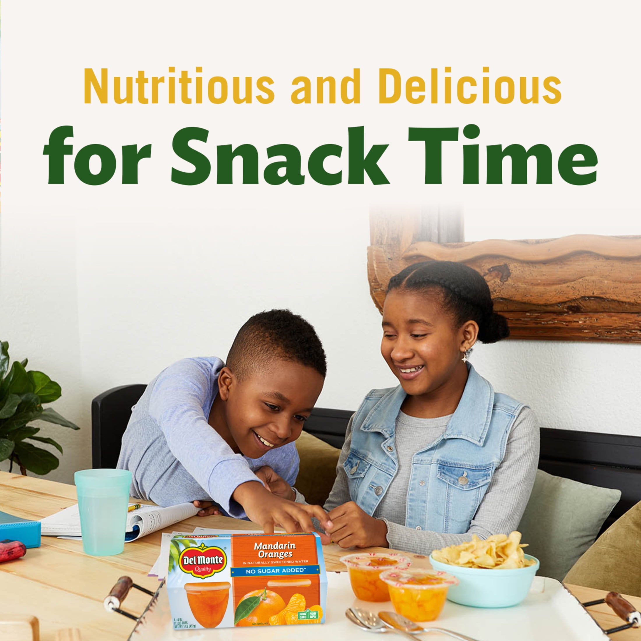 (6 pack) Del Monte No Sugar Added Mandarin Oranges Fruit Cup Snacks, 4 oz Cup (Pack of 4)