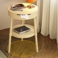 thumbnail image 5 of Modern Circular Side Table with Drawer & Open Shelf, Plastic Multifunctional Small Desk for Living Room, Bedroom & Office, 5 of 6
