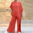 thumbnail image 2 of REORIAFEE Yoga Outfits for Women Beach Vacation Outfits Women's Round Neck Collar Long Sleeve Pullover Shirt Tops + Pants Trousers Set Orange XL, 2 of 6
