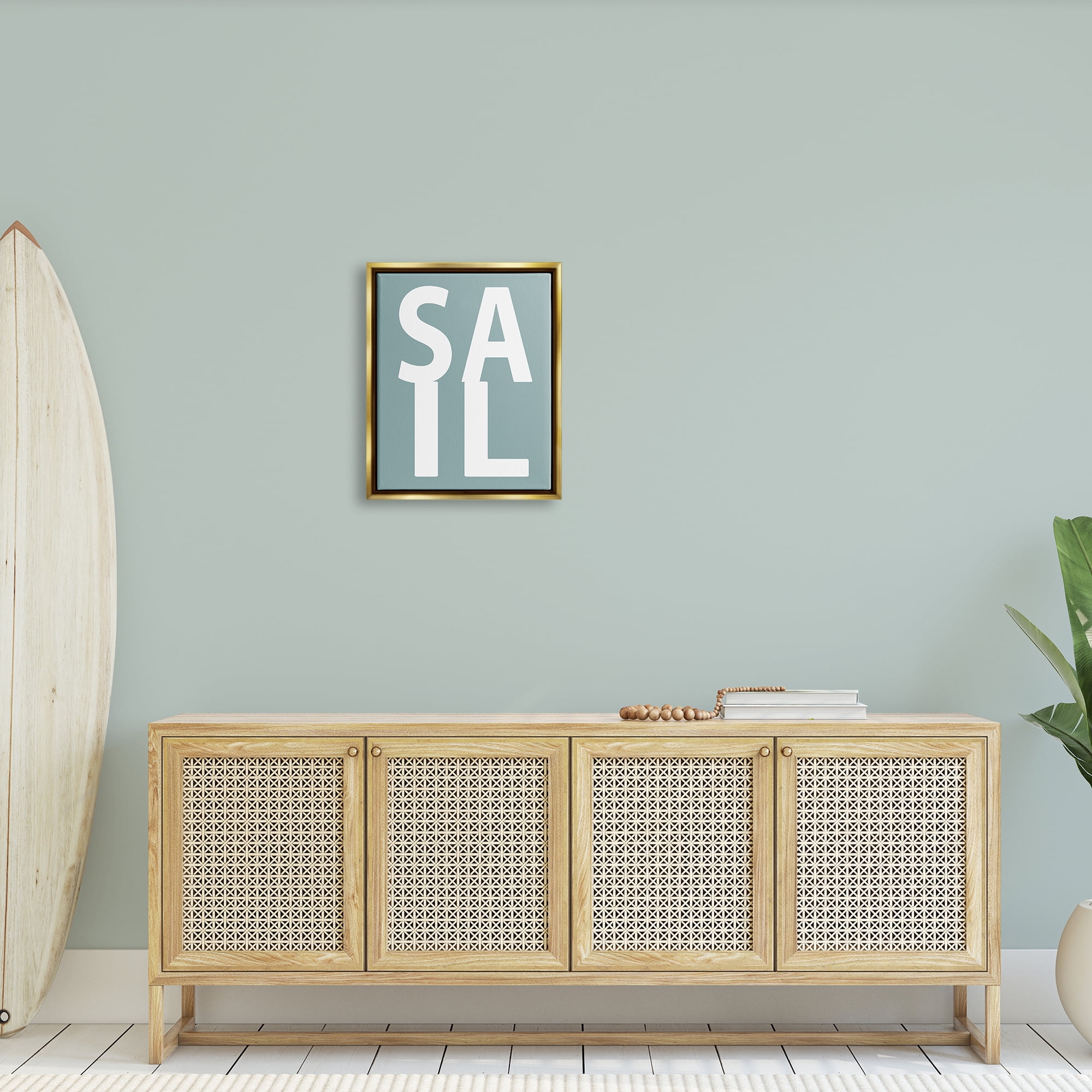 Stupell Sail Summer Boating Turquoise Landscape Painting Gold Floater Framed Art Print Wall Art