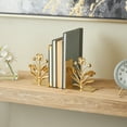 thumbnail image 2 of DecMode 6" Floral Gold Metal Bookends with Shimmer Details (Set of 2), 2 of 9