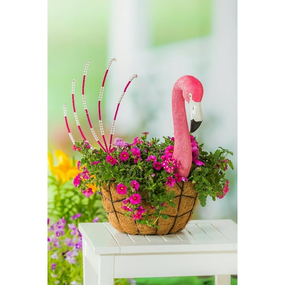 Flamingo Animal Head Garden Stake with Beaded Tail, Set of 2