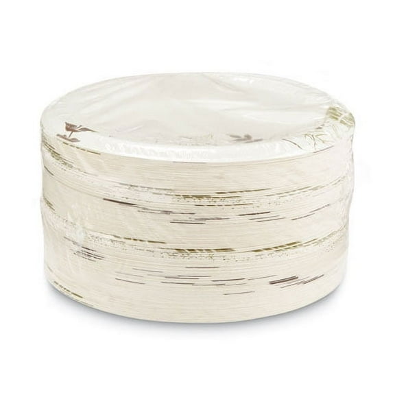 Pathways Soak-Proof Shield Mediumweight Paper Plates, 8.5" Dia, Green/burgundy, 125/pack