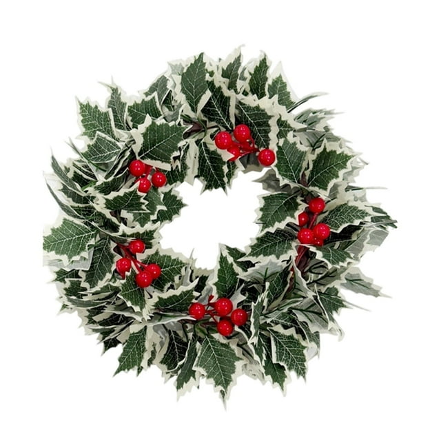 TIELUTT Couronne de Houx avec Baies Rouges et Feuilles Panachées une Couronne de Noël Traditionnelle pour Porte d'Entrée Extérieure Couronne Lumineuse Couronne d'Anniversaire pour Porte d'Entrée Couronnes pour Fenêtres Couronne Séchée Toutes Saisons