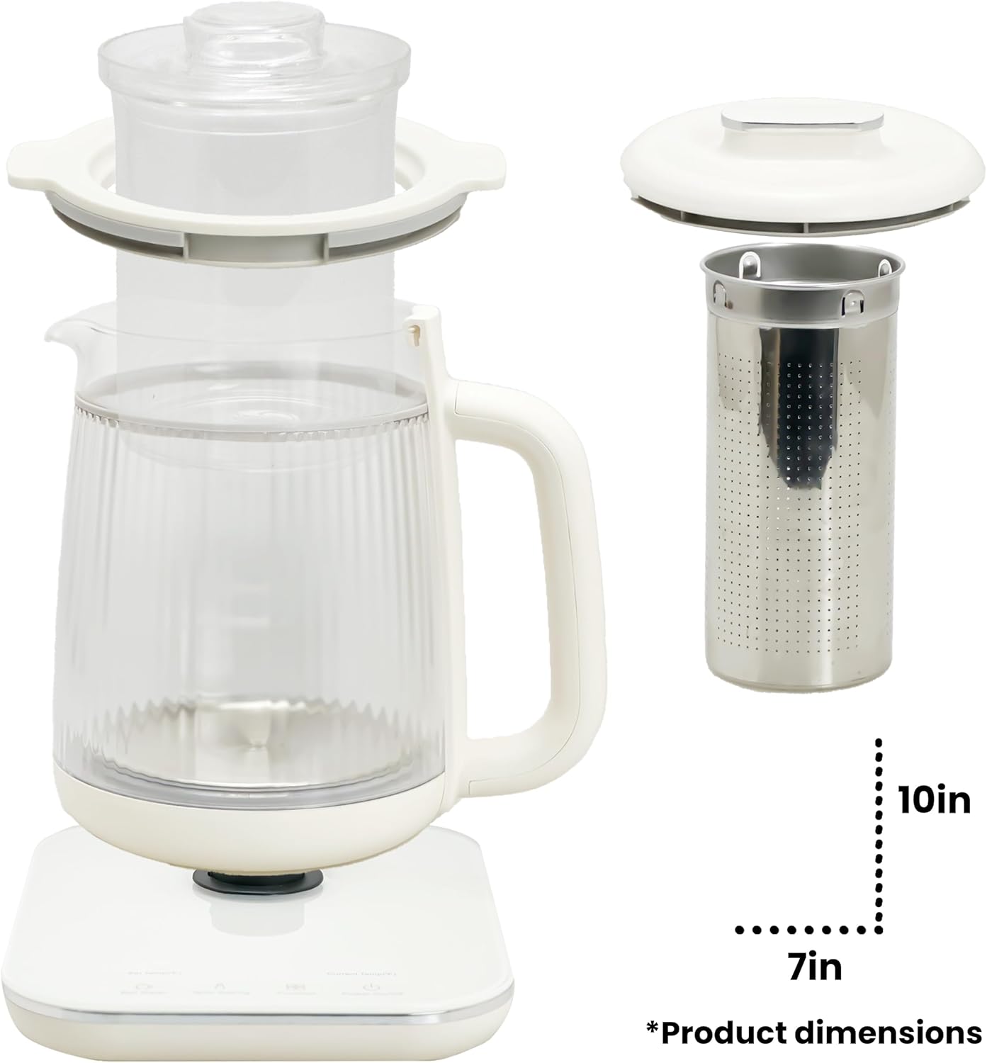 Double-Layer Electric Kettle 1.5L with Stew Pot, 9-in-1 Glass Tea Maker, Programmable Touch Panel, Stainless Steel Base for Soup Porridge Herbal Tea, White