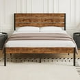 thumbnail image 3 of VECELO Full Bed Frame with Wooden Headboard, Rustic Industrial Platform Bed and Strong Metal Slats, No Box Spring Needed, Brown, 3 of 15
