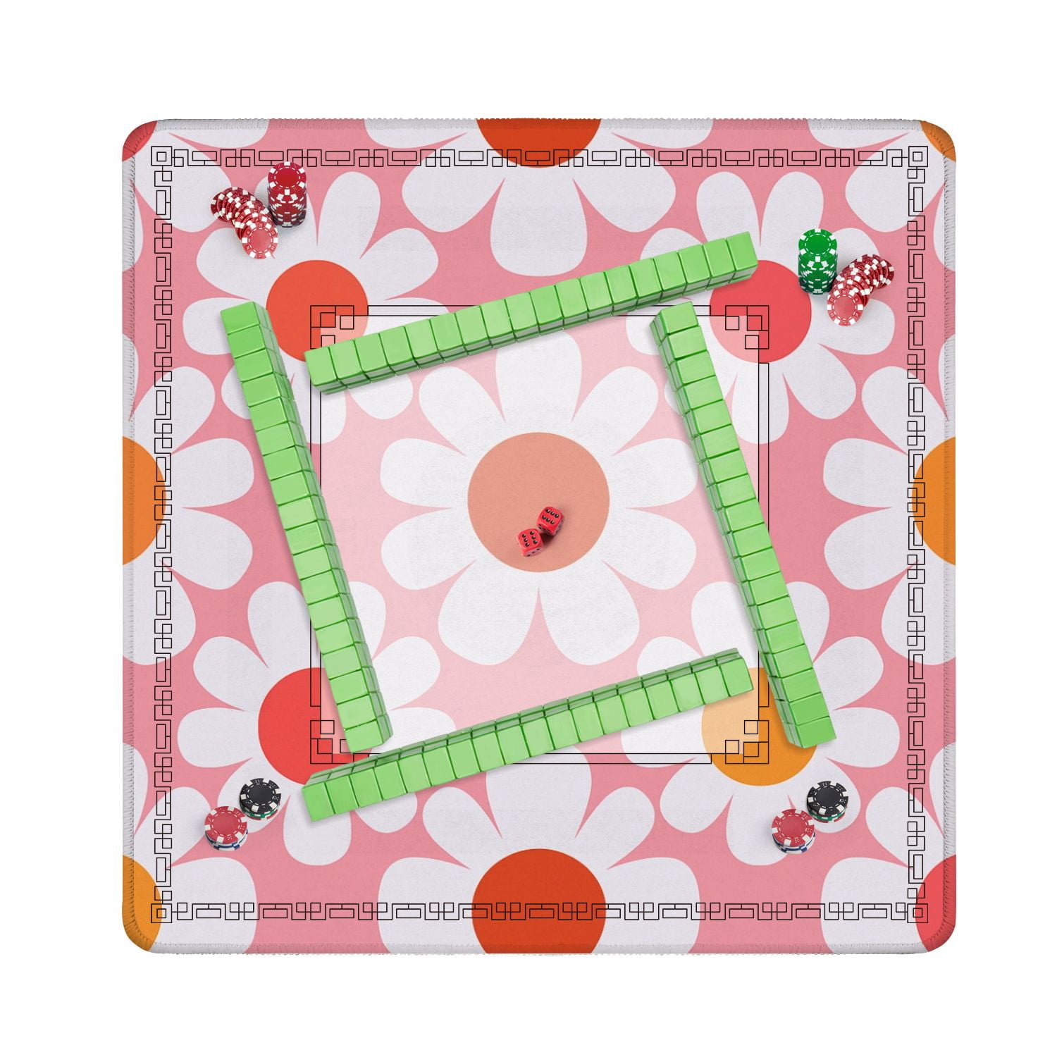 Mahjong Mat 31.5" x 31.5" Colorful Daisy Flower Pink Non-Slip Noise Reduction American Mahjong Tiles Table Cover for Dominoes Poker Card Board Games Gift