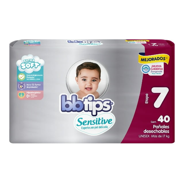 Pañales Bbtips Sensitive talla 7 xxl grande unisex 40 piezas