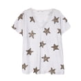 thumbnail image 2 of Women's V Neck Short Sleeve Lace Neck T-shirt, Summer Star Blouses Vintage Elegant Tunic Shirt Tops, White, L, 2 of 9