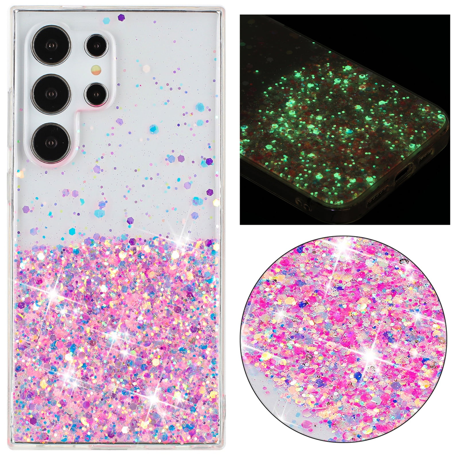 TECH CIRCLE Compatible with Samsung Galaxy S23 Ultra Bling Case Glow in The Dark Sparkle Flowing Quicksand Light up Case Women Girls Girly Soft TPU Bumper Shockproof Translucent Cover,Pink