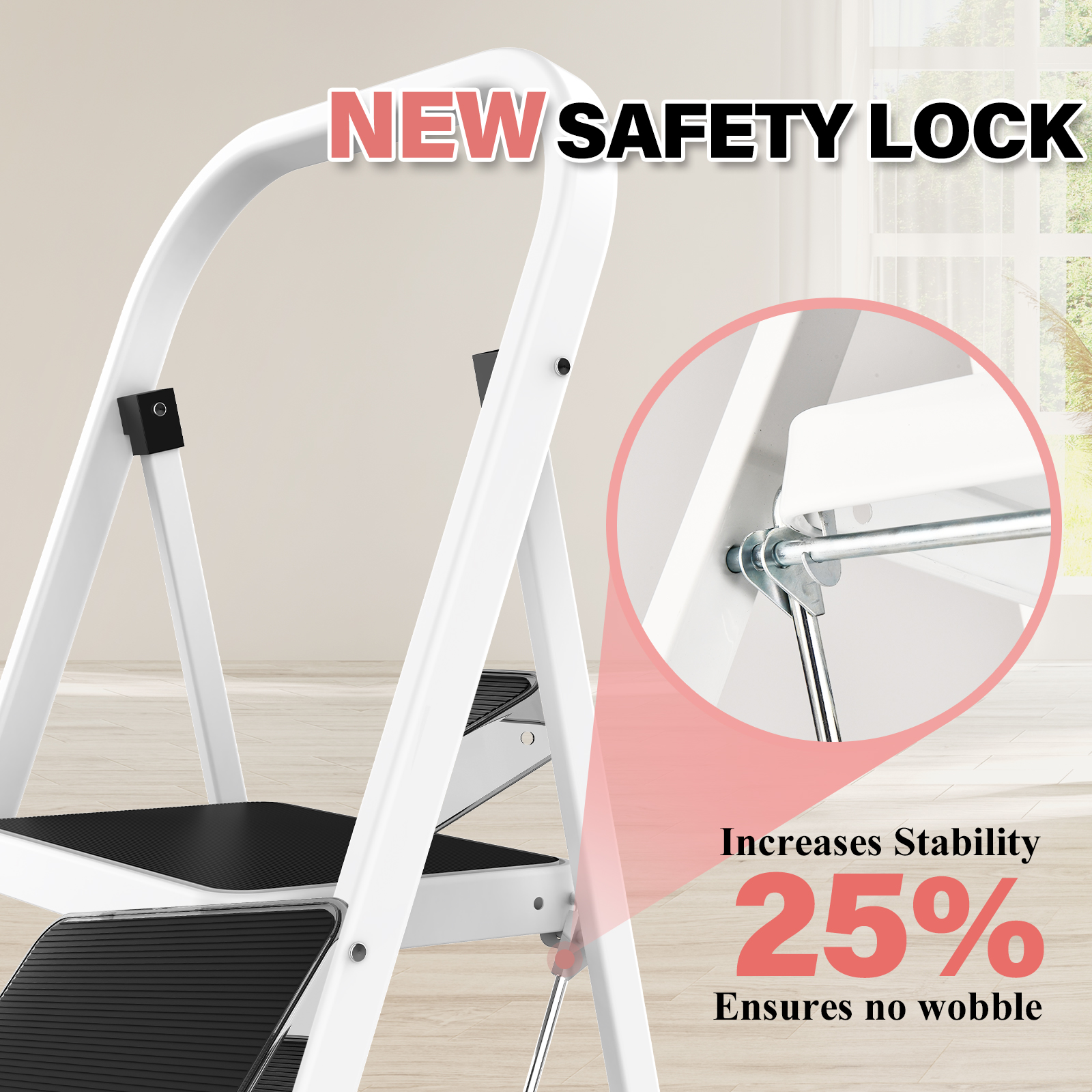 HBTower 3-Step Ladder with Handrails, 330 lbs Capacity photo 4