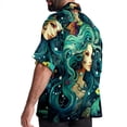 thumbnail image 3 of Mermaid Men's Short Sleeve Poplin Shirts, Casual Printed Button Down Tops for Summer Beach, Unisex with Spread Collar, 3 of 6