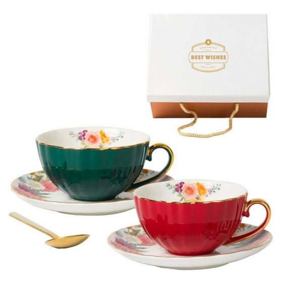 Luxurious European Style Bone China Cup Set with Saucer Fine Porcelain Gift