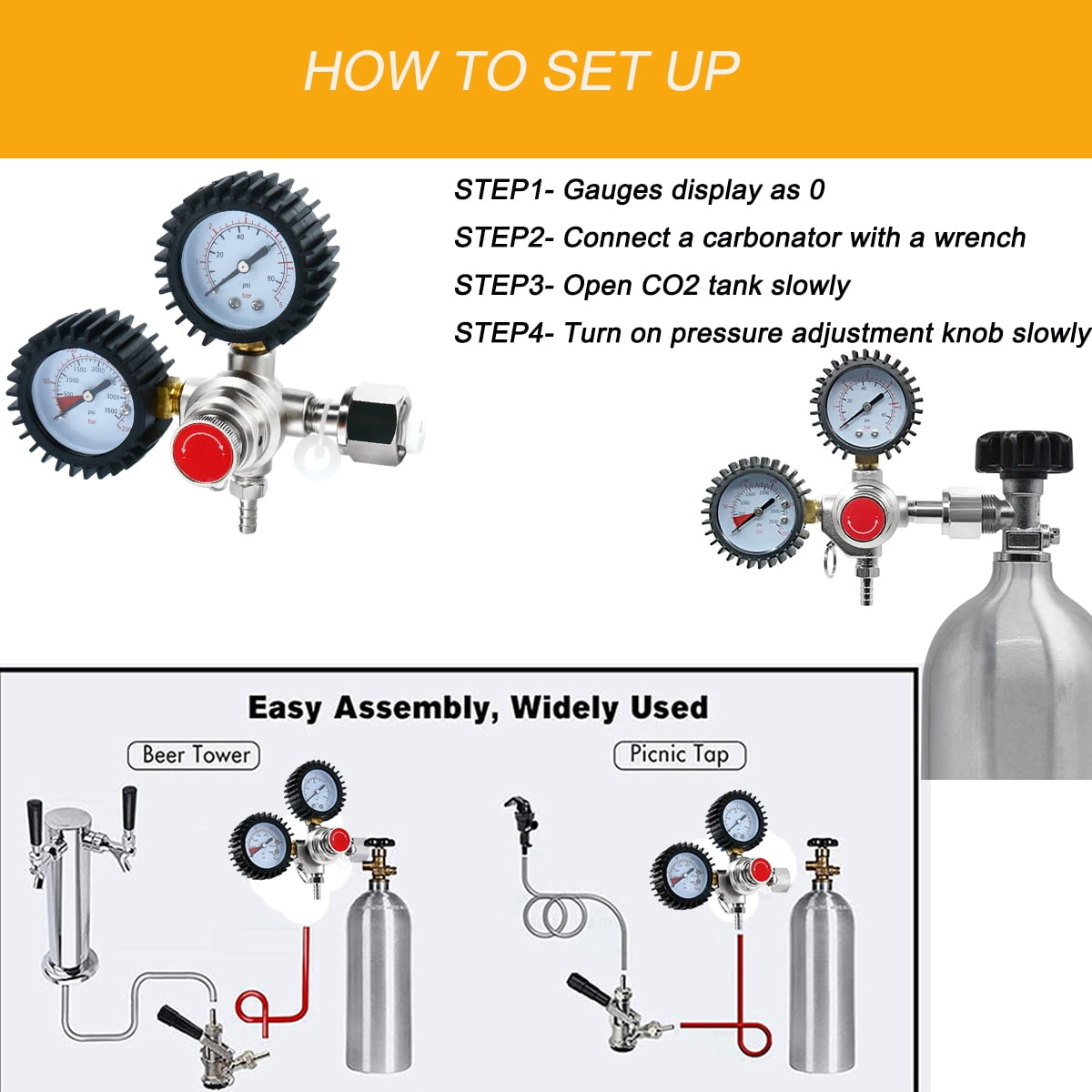 Dual Gauge CO2 Regulator, YIHOR CGA-320 Keg Regulator Keg Beer Regulator for Draft Beer Homebrew Beer Brewing Wine Making