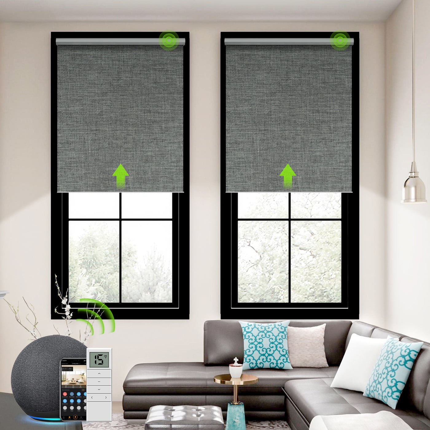 Yoolax Motorized Roller Shade Blackout Automatic Window Blind(Dark Grey