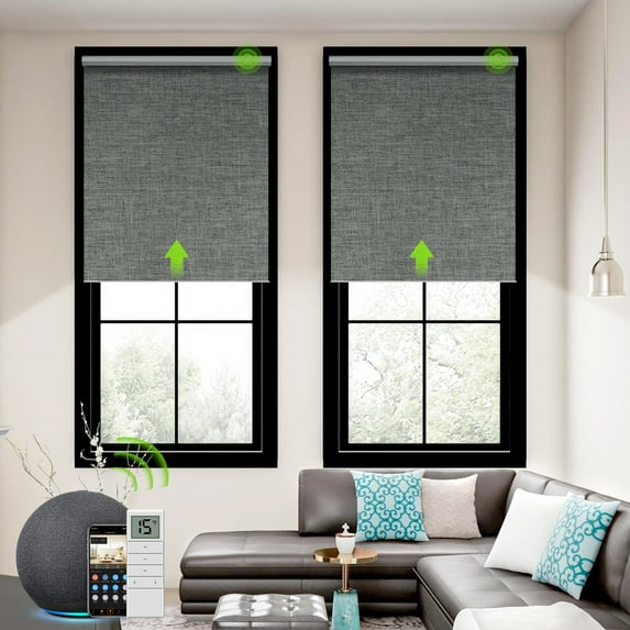 Yoolax Motorized Roller Shade Blackout Automatic Window Blind(Dark Grey,59"W x 72"H)