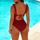 thumbnail image 2 of Trajes de Baño de Corte Alto para las Mujeres de Color Sólido sin Espalda una Pieza con Almohadillas Extraíbles, Traje de Baño de Nylon Elástico para la Playa de Verano Y la Piscina, 2 of 6