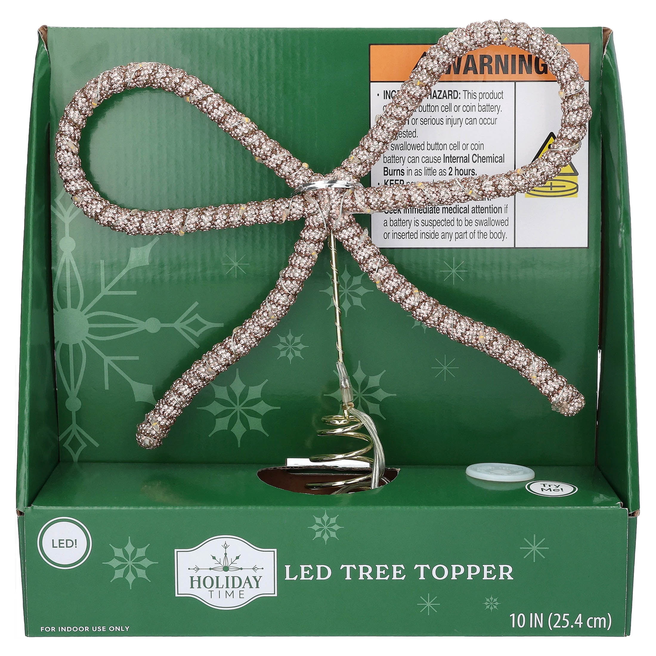 LED Bow Christmas Tree Topper, Gold, 10", by Holiday Time