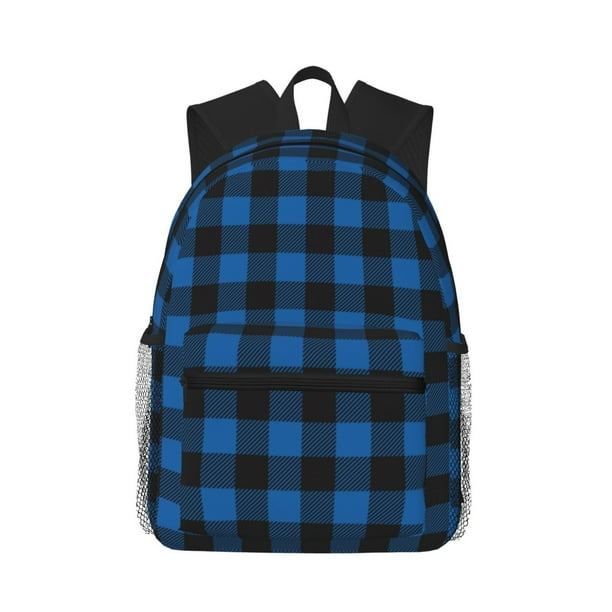 Easygdp Blue Black Plaid Mochila Casual para Portátil, Mochila para Escuela, Viajes, Negocios